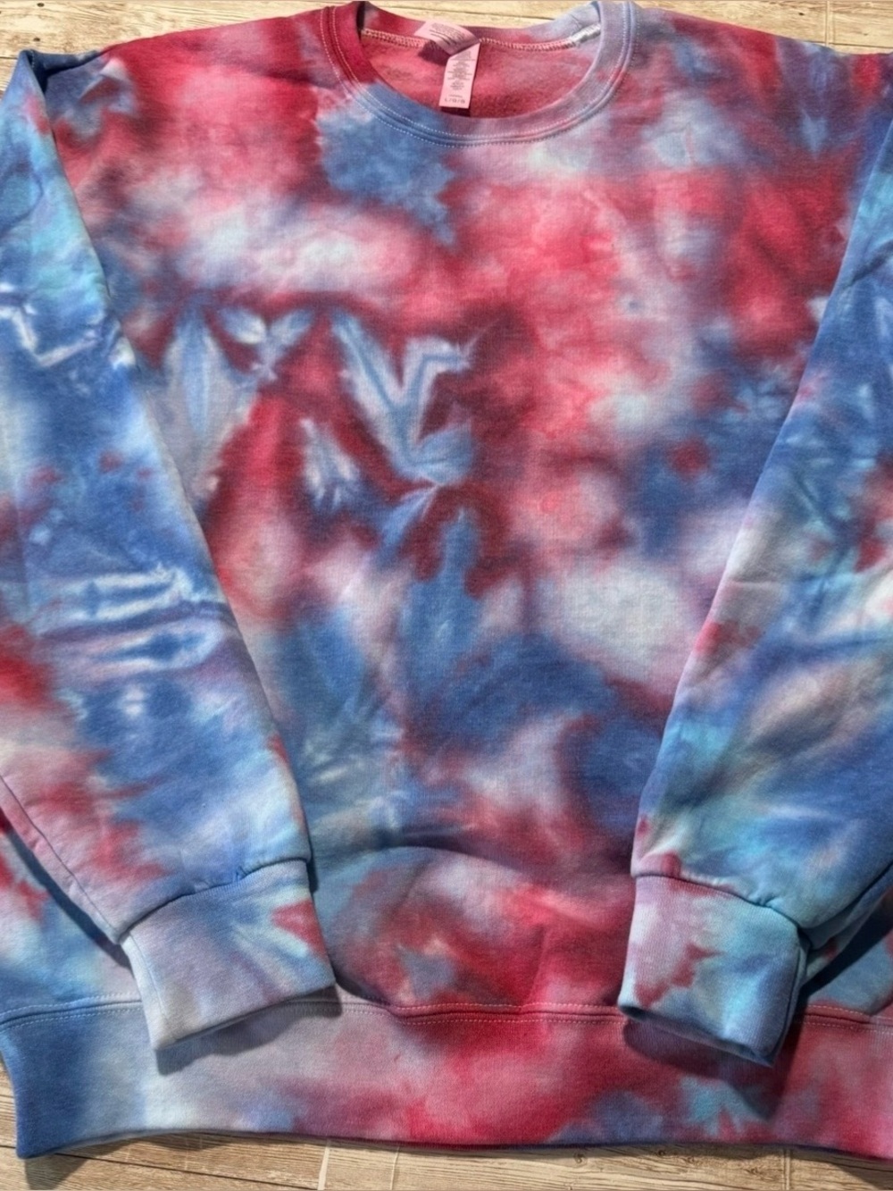 Ice Dyed Crewneck Sweatshirt in Pink & Blue Large